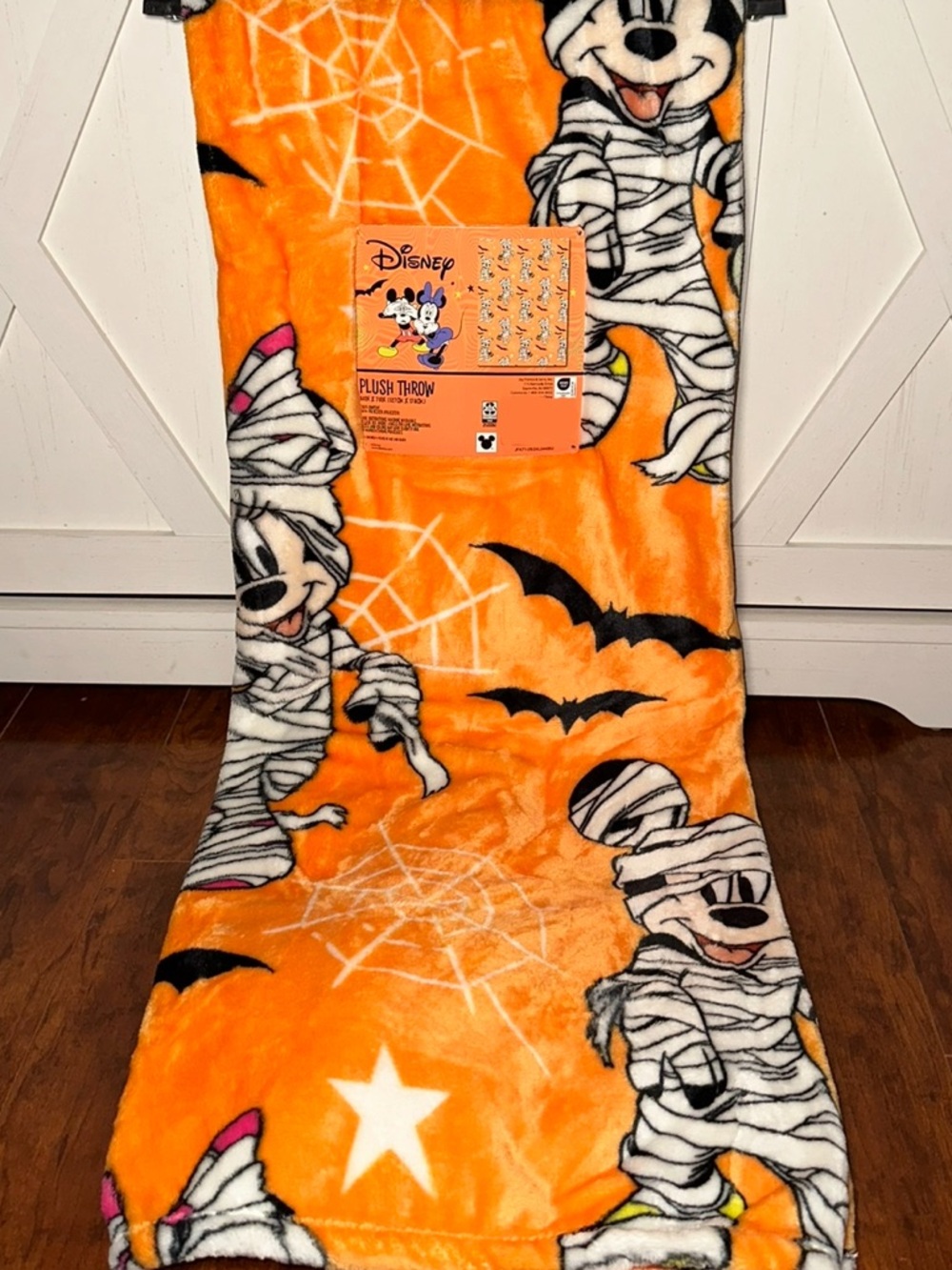 Disney Orange Halloween Mickey & Minnie Mummy Plush Throw Blanket